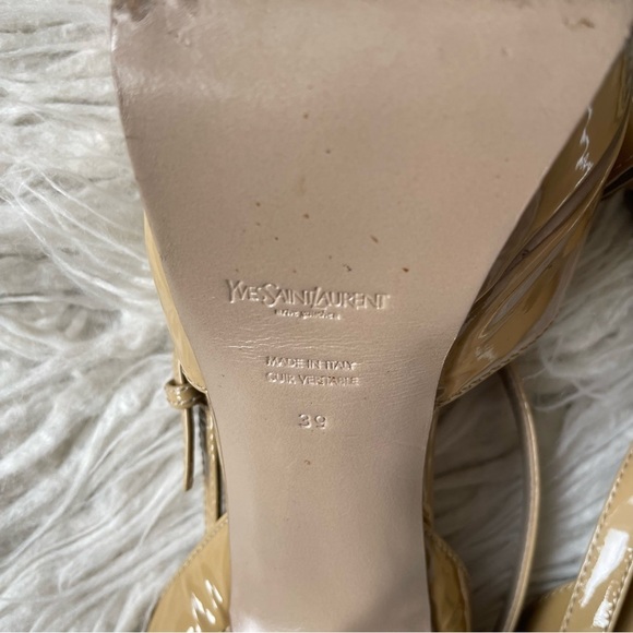 YVES SAINT LAURENT RIVE GAUCHE Patent Leather Beige Slingback Platform Sandal 39 - Picture 10 of 12